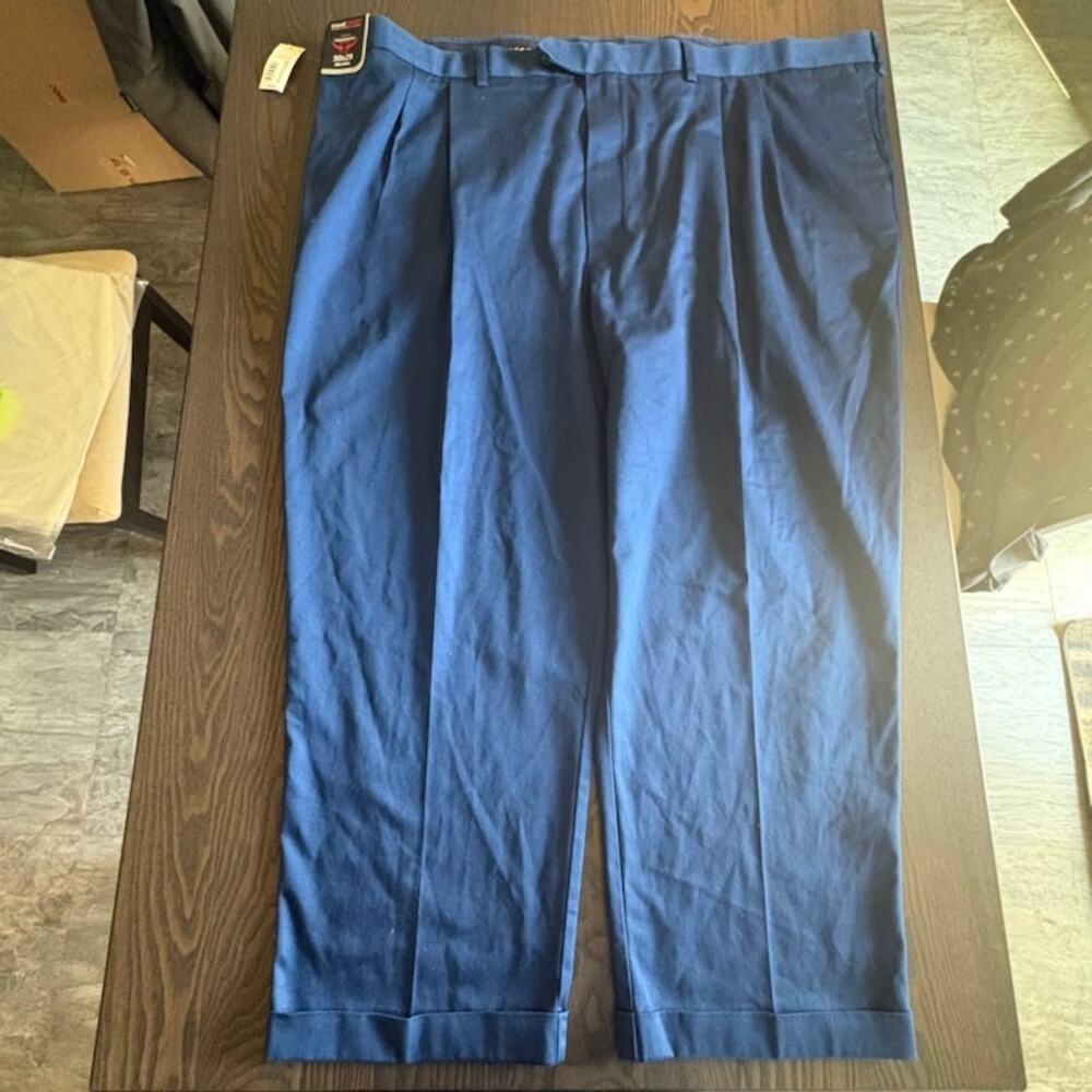 Men's Big & Tall Roundtree&Yorke TravelSmart Pleated Classic Fit Pants Blue NWT